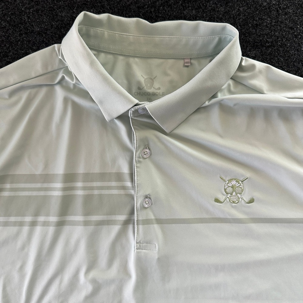 Chuco‎ Golf Mens 2XL Sage Green Striped Performance Polo Skull Logo Short Slv
